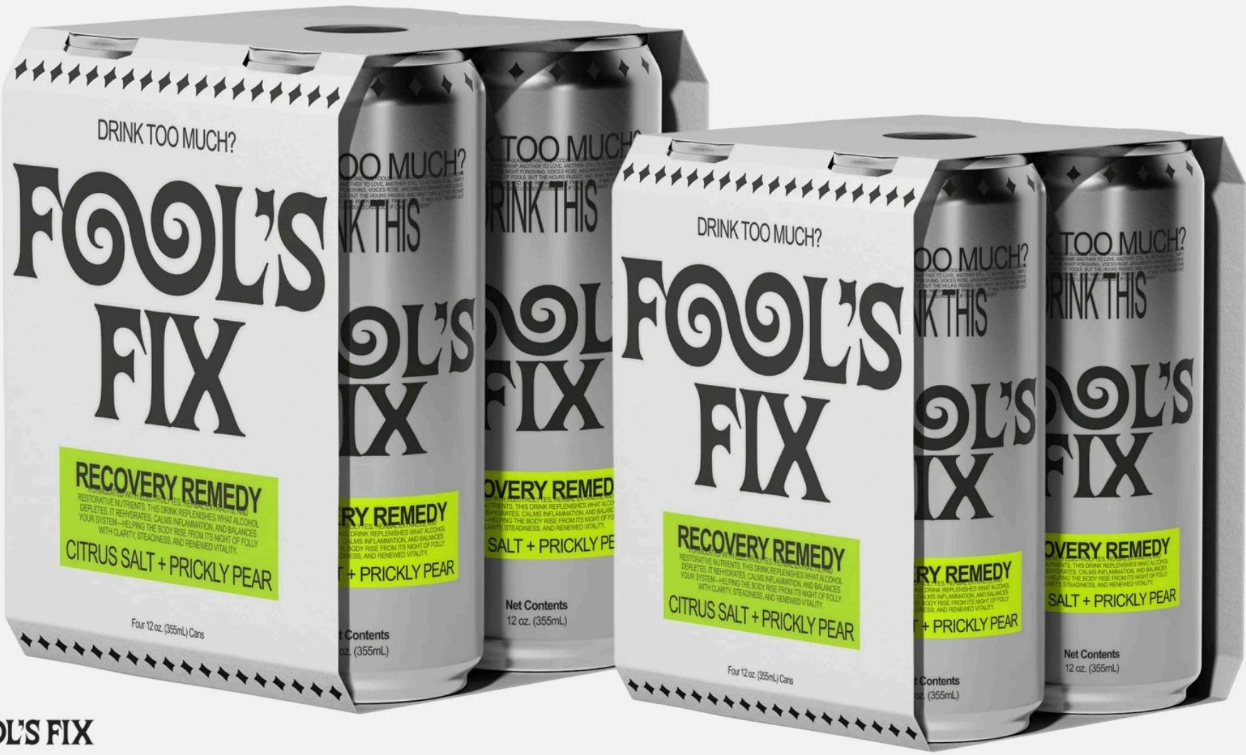 Two four-packs of Fool's Fix Recovery Remedy cans